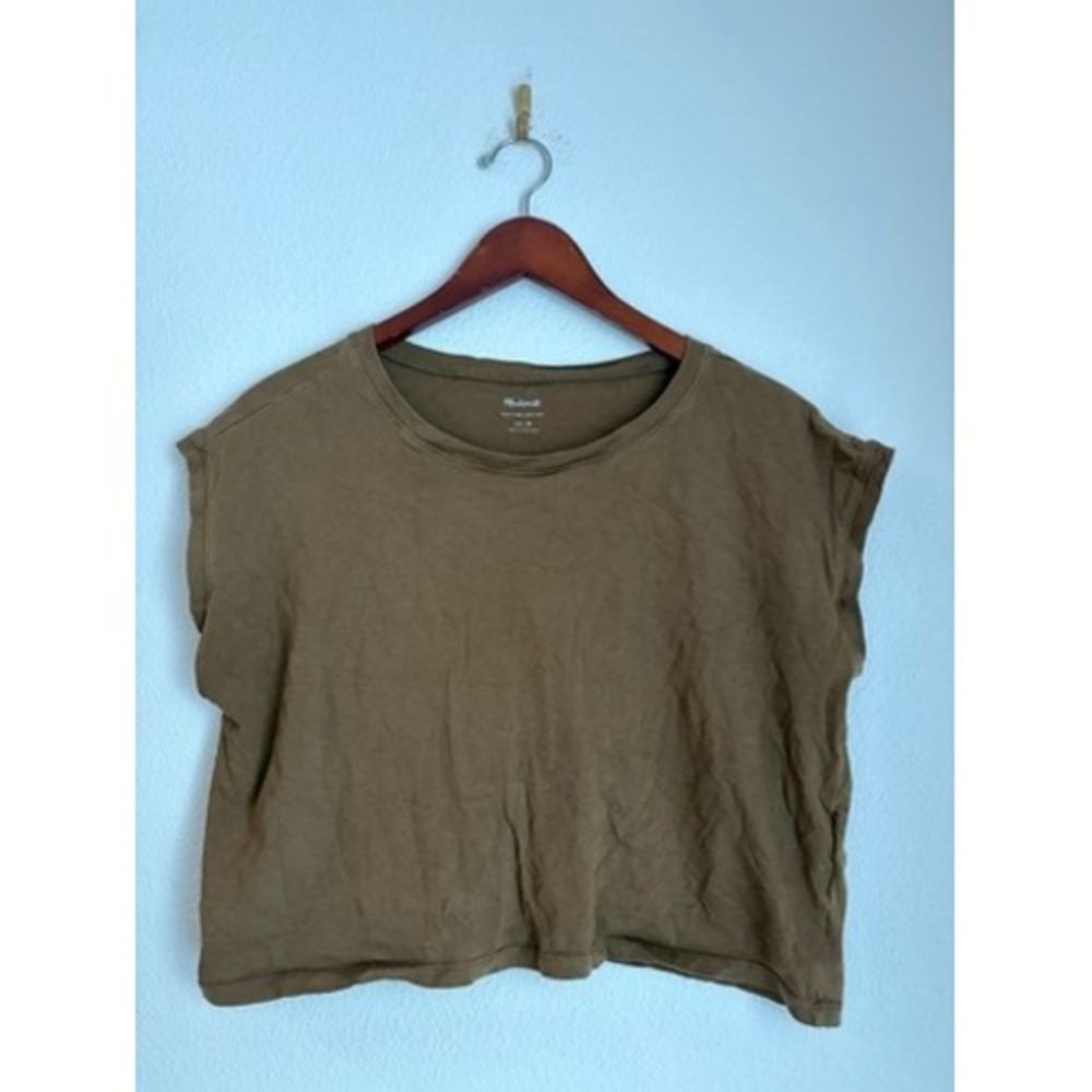 Madewell Softfade Cotton Muscle Tee Olive Brown Cap Sleeve Crop Top Medium